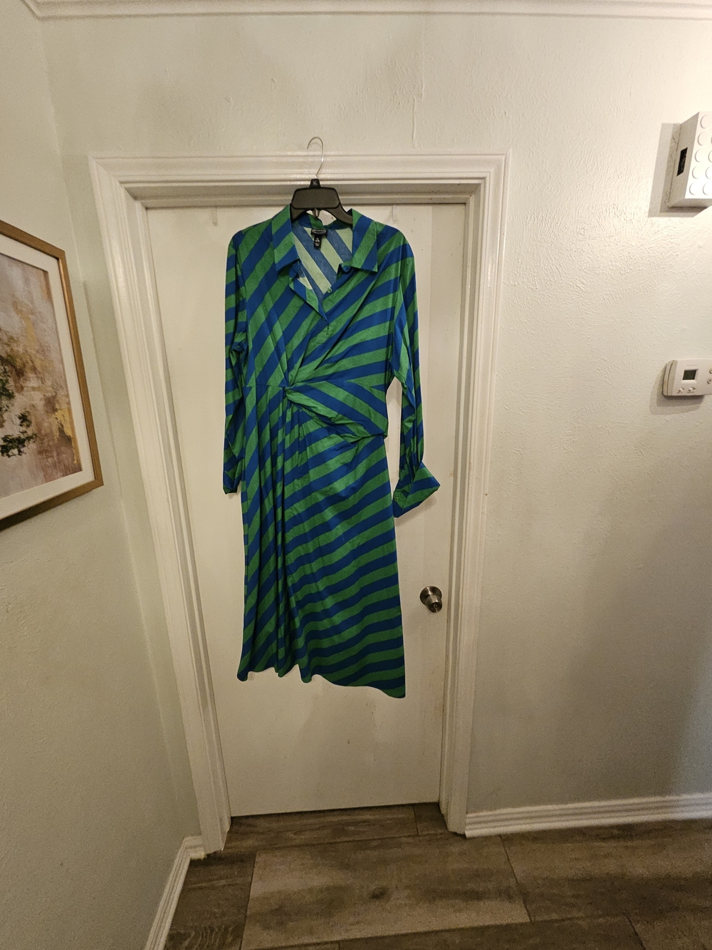 Striped Long-Sleeve Wrap Dress in Green and Blue by Diane von Furstenberg